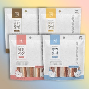 (닭가슴살+가다랑어+연어+황태) 월간통살 강아지 고양이간식 4종 세트, 2400g, 1개
