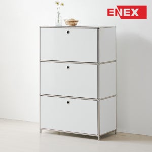 에넥스 럭스 3단 수납장 문달림 스틸프레임 모듈가구 거실장 퓨어화이트