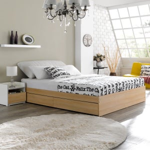 브라보가구 루카스 2단 수납 침대 프레임 Q(퀸), 오크/오크