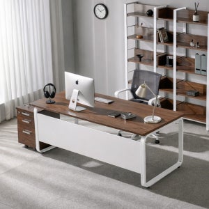 티에스퍼니처 데임 사무용 25T LPM 책상 업무용 사무실 멜론 책상 1600x800mm, 화이트+사각/라이트월넛