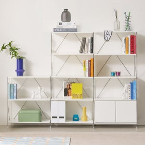 E0자재 메르시 스틸프레임 철제 DIY 책꽂이 책장 3단 1200 실버 프레임