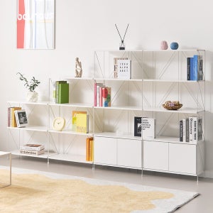 E0자재 메르시 스틸프레임 철제 DIY 책꽂이 책장 5단 1200 화이트 프레임