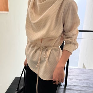 26ss 브론즈 로우 스트라이프 블라우스 끈 긴팔 봄블라우스