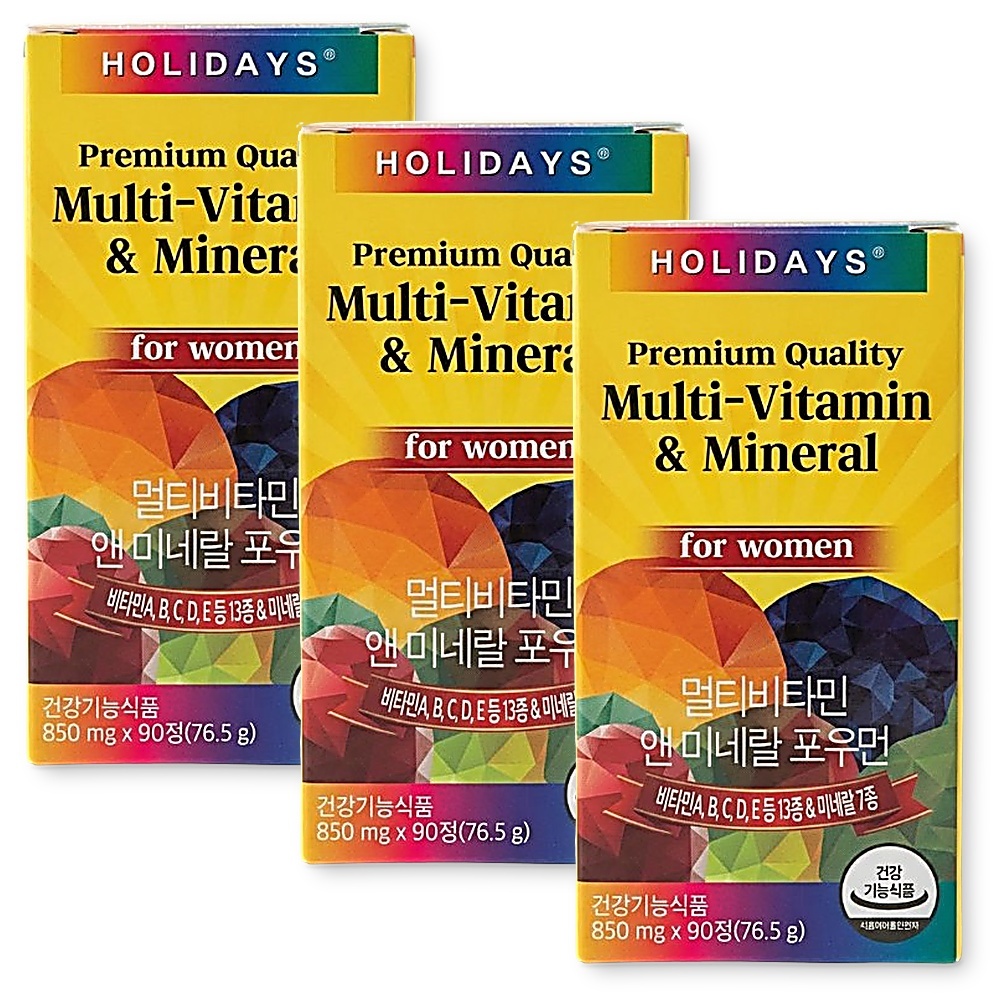 <b>홀리데이즈</b> 멀티<b>비타민</b> 앤 미네랄 포우먼 여성 종합<b>비타민</b>영양제 90정 3개
