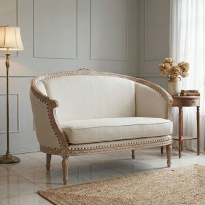 [더끌리움] 프렌치 클래식 곡선 2인 패브릭 원목 베이지 소파