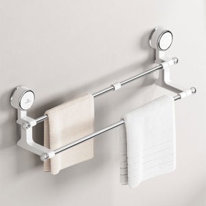 허니앤코 욕실 수건걸이 2단 걸이대 길이조절 무타공 흡착식 화장실 타올걸이