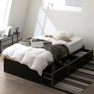 무디켄 도도도 무헤드 수납 헤드리스 침대 프레임 무헤드형, SS 서랍형, 블랙+우드엣지