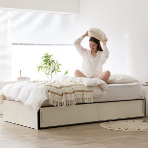 무디켄 도도도 무헤드 수납 헤드리스 침대 프레임 무헤드형, Q 서랍형, 아이보리+블랙엣지