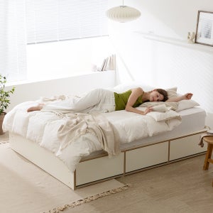 무디켄 도도도 무헤드 수납 헤드리스 침대 프레임 무헤드형, Q 서랍형, 아이보리+우드엣지