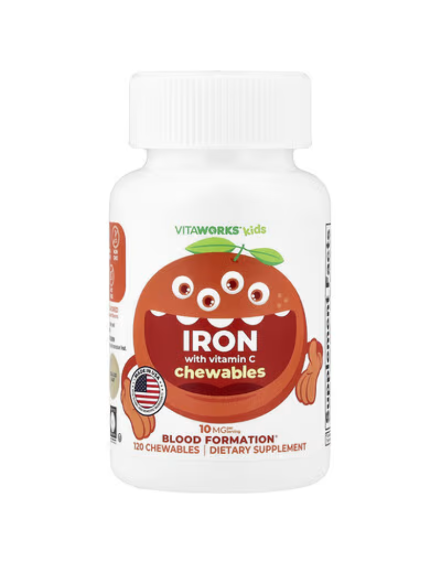 비타 웍스 어린이 <b>비타민C</b>가 함유된 철분 철분 오렌지 120 <b>츄어블</b>