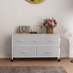 패브릭 2단 5문 서랍장 모던 TV수납장 1000x300x585mm, 라이트그레이