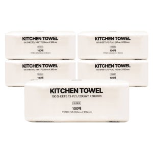뽑아쓰는 키친타올 천연펄프 3겹 화이트 100매, 5팩