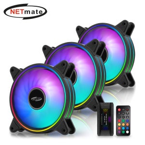 넷메이트 ARGB 120mm 쿨링팬 블랙 3팩 팬허브 리모컨 NM-DPI1176
