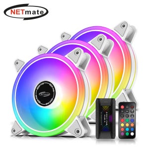 넷메이트 ARGB 120mm 쿨링팬 화이트 3팩 팬허브 리모컨 NM-DPI1175