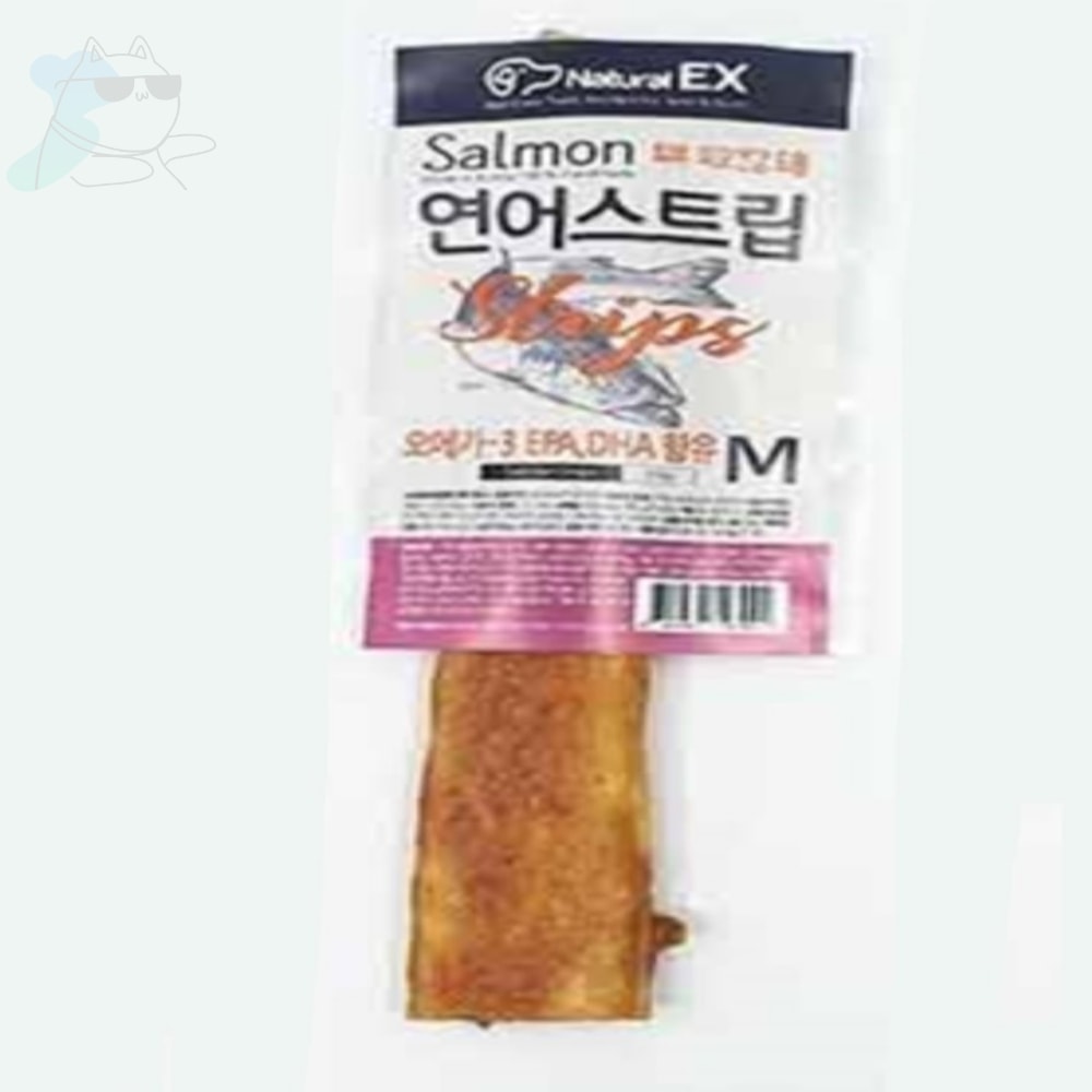 무지스토어 네츄럴EX 연어츄스<b>트립</b>M 1P 강아지스틱간식 애견수제간식