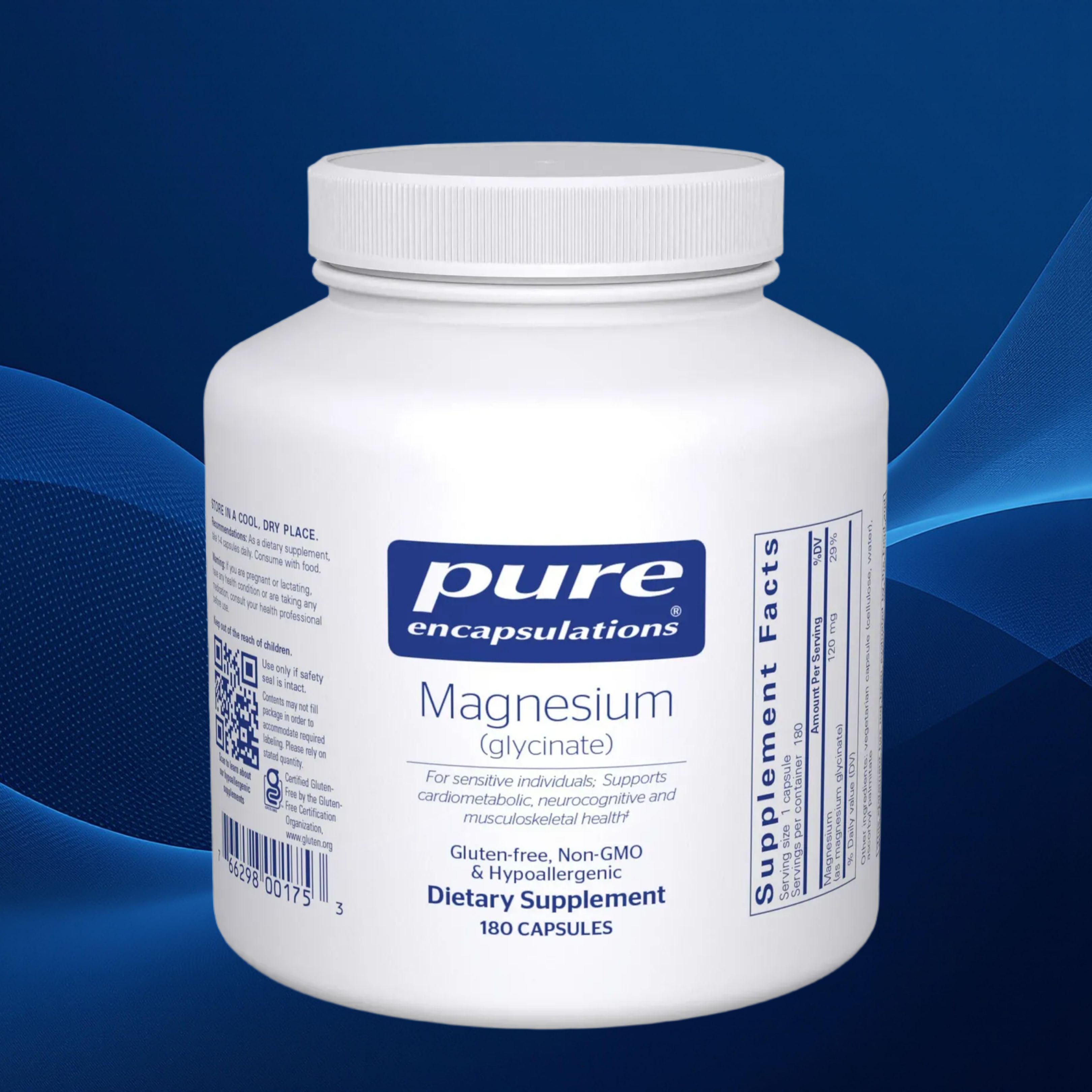 고약사 S급 Pure Encapsulations 글리시네이트 <b>마그네슘 120mg</b> 180캡슐