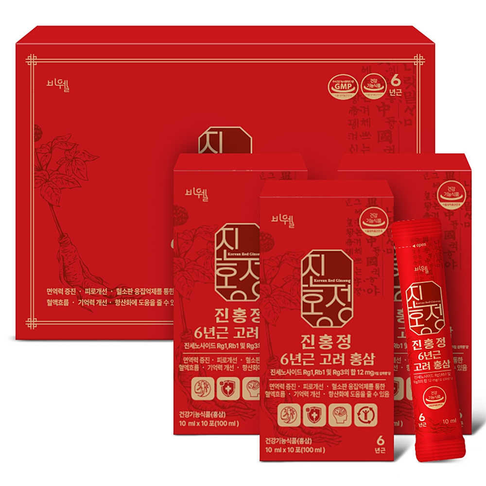 비웰 6년근 <b>고려홍삼정</b> 홍삼 진액 스틱 선물세트 30포 3박스