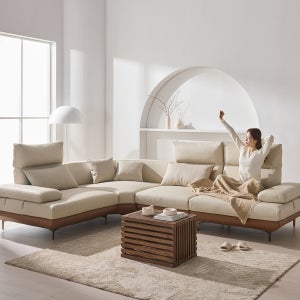 더뉴폼 아멜리 천연가죽 듀얼 스윙소파 가죽소파 투톤, 5인 코너형