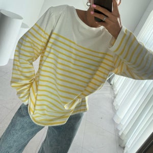 보니따스 네이트 단가라 티셔츠 봄 루즈핏 스트라이프 긴팔티/ 레드 네이비 옐로우 블랙