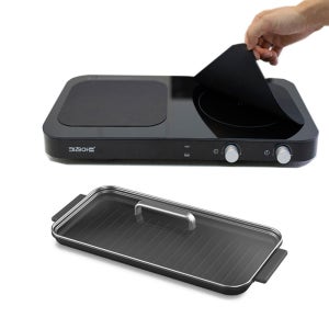 460x230 2구 인덕션+와이드 팬+인덕션 패드 2개/블랙 IH가열 전기레인지