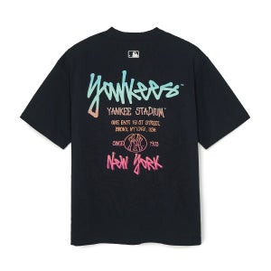 [MLB] 베이직 스트릿 컬러레터 오버핏 반팔 티셔츠 NY (Black) 3ATSB1563