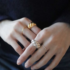 14k 금 골드필드 볼드 실버 꼬임 레이어드 반지 세트