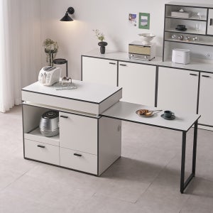 시크레 E0등급 홈바 확장형 광폭 아일랜드 식탁 1900mm, 수납형 블랙화이트 BCF031C