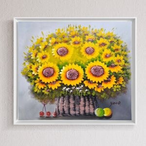[진품] 양혜경 작가 고급 유화 액자 해바라기 꽃바구니 복들어오는 그림 58x45.9cm