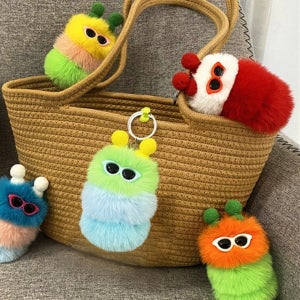 [보리별] 부드러운 털키링 폼폼 애벌레 캐릭터 키링 인형키링 모루 커플키링 우정키링