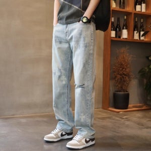 봄 가을 빅 사이즈 캐주얼 루즈핏 일자핏 찢어진 청바지 NPDNZKCL33