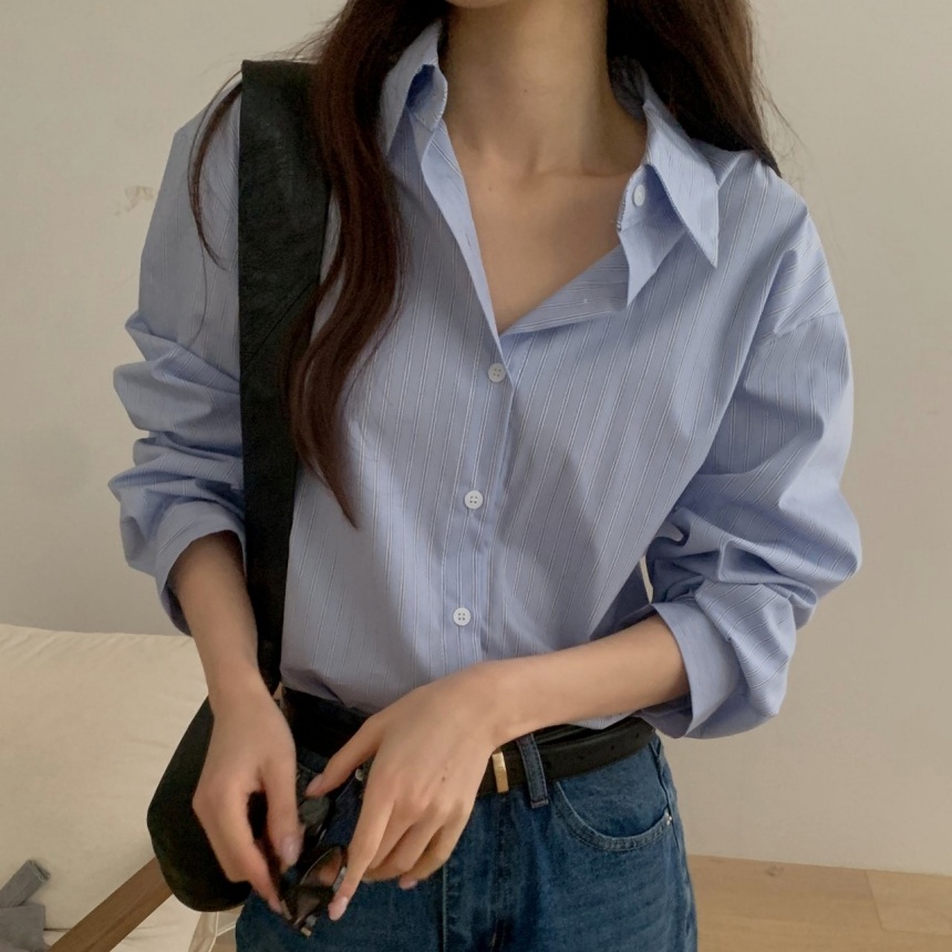 스트라이프셔츠 하늘색 블루 봄 가을 오버핏 여성 남방