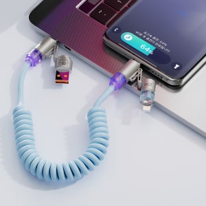 디큐브 차량용 스프링 코일 케이블 4in1 240W 초고속 충전 2m