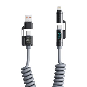 디큐브 LED 240W 4in1 차량용 스프링 코일 케이블 초고속 충전 2m