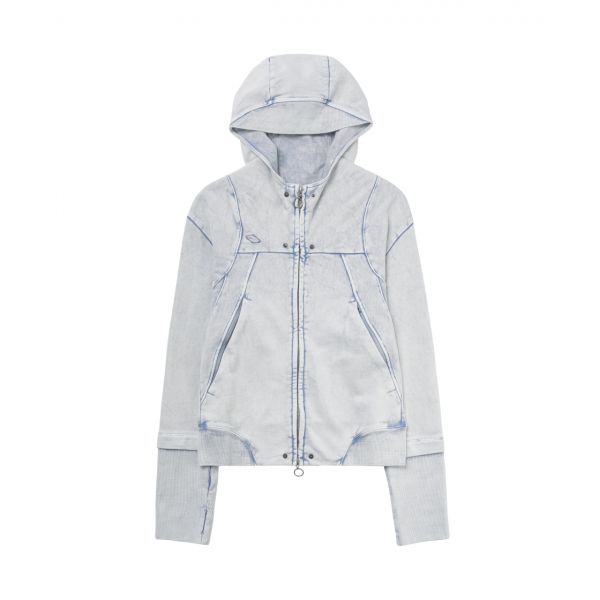 W Mischief Rhombus Punching Hoodie Zip Up Bleached Light Blue 미스치프 롬버스 펀칭 후드 집업 블리치드 라이트 블루