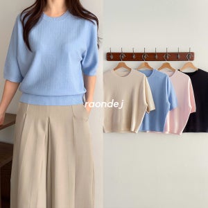 J 호야 캐시울 라운드 5부 반팔 니트