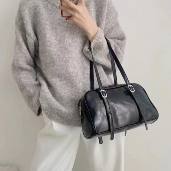 데일리 여성 숄더백 클래식 여성 바게트 직사각형 블랙 가죽