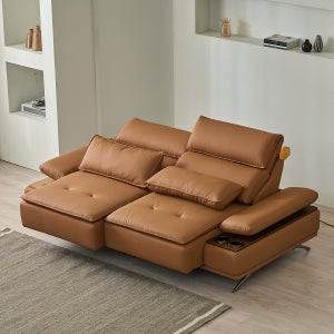 컴프홈 아이보 리클라이너소파 무빙 모션 슬라이딩쇼파 스툴없음, 가죽 카멜, 3인용