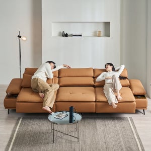 컴프홈 아이보 리클라이너소파 무빙 모션 슬라이딩쇼파 스툴없음, 가죽 카멜, 4인용