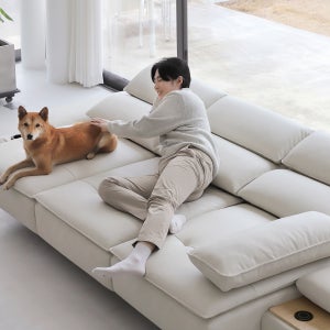 컴프홈 아이보 리클라이너소파 무빙 모션 슬라이딩쇼파 스툴없음, 가죽 미스티아이보리, 4인용