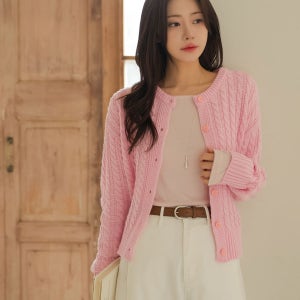 비비드컬러 꽈배기가디건