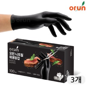 오런 니트릴 위생장갑 100매 M(중형), 블랙, 3개