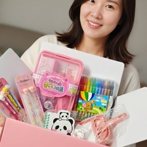 모쿠쿠 문구 학용품 선물 세트 [2종 졸업 입학 신학기 새학기 준비물 조카 생일 답례품 문구류 해달 펭귄] 핑크 SET