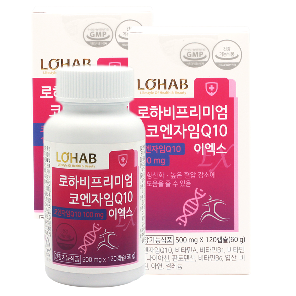 <b>로하비</b> 한미양행 코엔자임 Q10 항산화 영양제 코큐텐 120캡슐, 2개