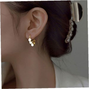 원형 골드 미니 탬버린 디자인 원터치 후프 이어링 데일리 착용 가벼운 귀 장식