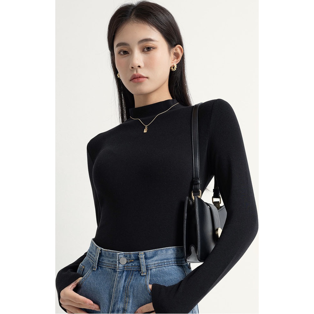 겨울 모달티셔츠 여성 봄옷 이너 반목티 검정 목티 긴팔티셔츠 기본 무지 데일리