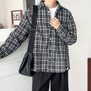 남성 오버핏 체크 남방 빅사이즈 데일리 공대생 대학생 성인 캐주얼 셔츠