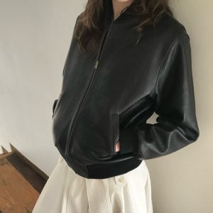 [당일]위아 모션 블루종 리얼 램스킨 레더 시보리 가죽 자켓