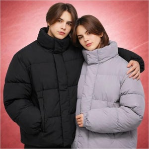 남녀공용 숏패딩 웰론패딩 겨울 패딩점퍼 하이넥 오버핏 방한 아우터 커플 엄마랑