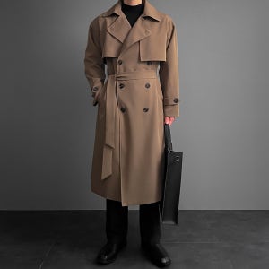 남자 트렌치 더블 롱 코트 정장 오버핏