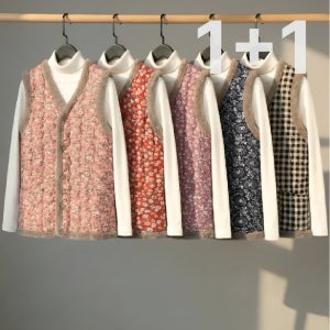 [ 1+1 ] 여성 패딩 조끼 방한 꽃무늬 시골 김장 엄마 할머니 빅사이즈 할매 누빔조끼